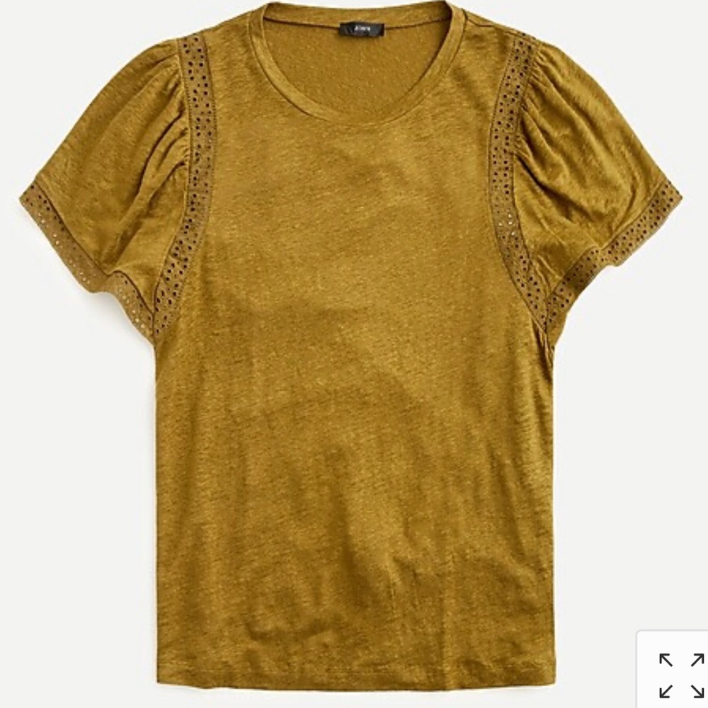 J CREW Flutter Sleeve Linen Top in Olive Green